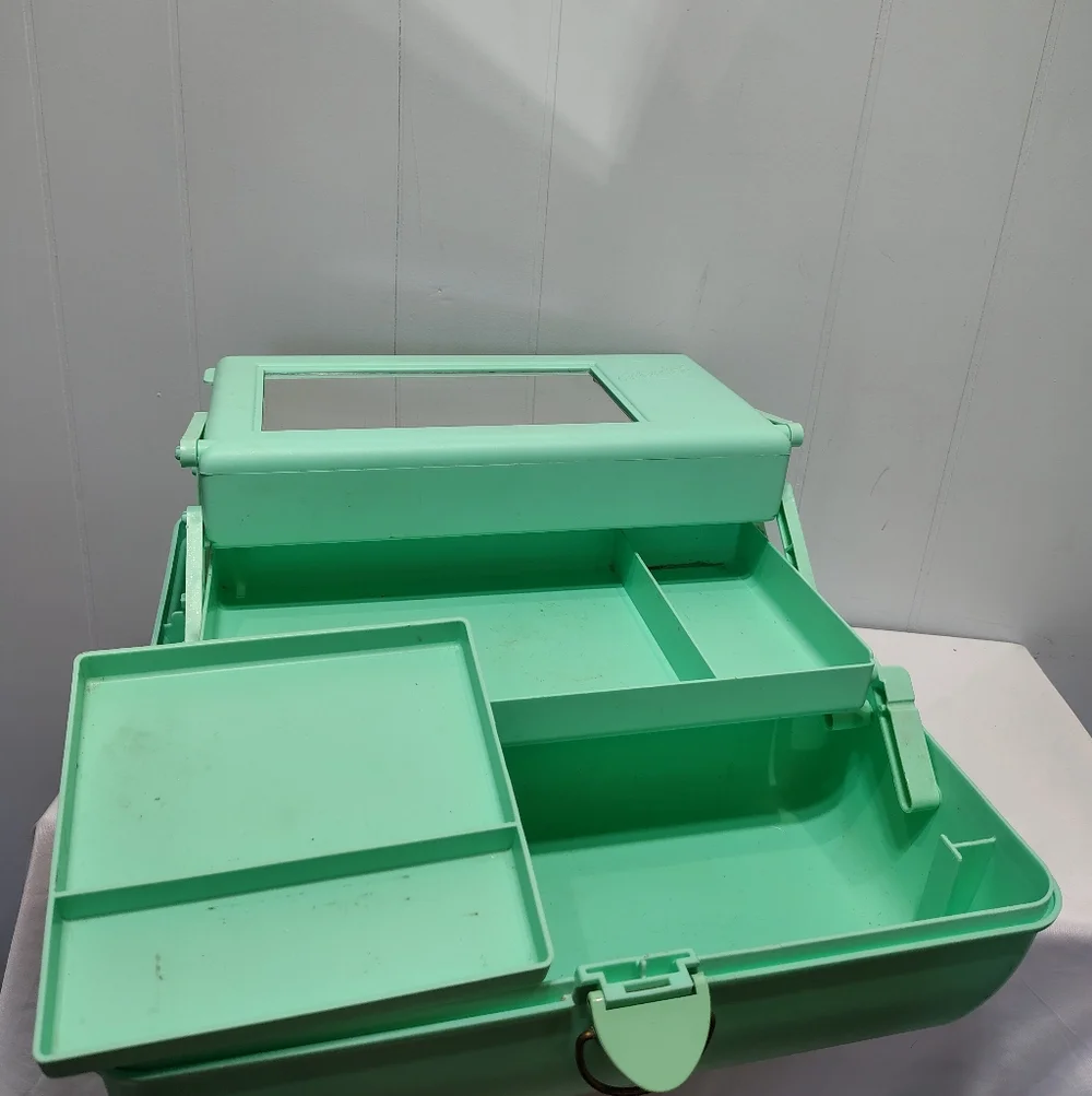 Vintage Caboodles Mint Green Makeup‎ Case Organizer 80s 90s Retro w Mirror